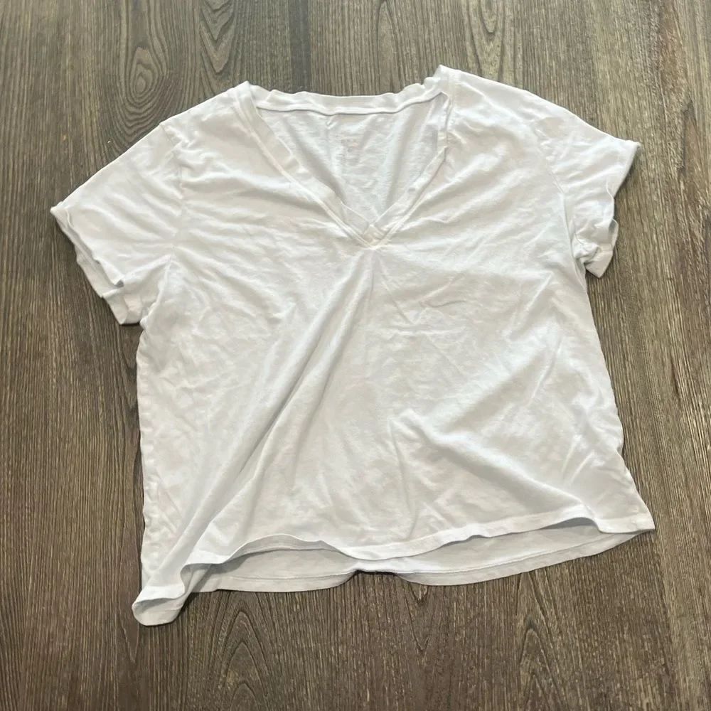a new day Womens V-neck Top Short Sleeve Pullover Cotton Blend White Size L